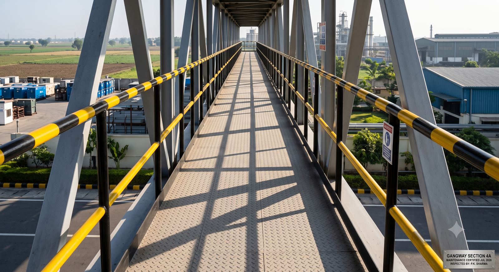 Industrial steel pipe bridge fabricated and erected for plant infrastructure